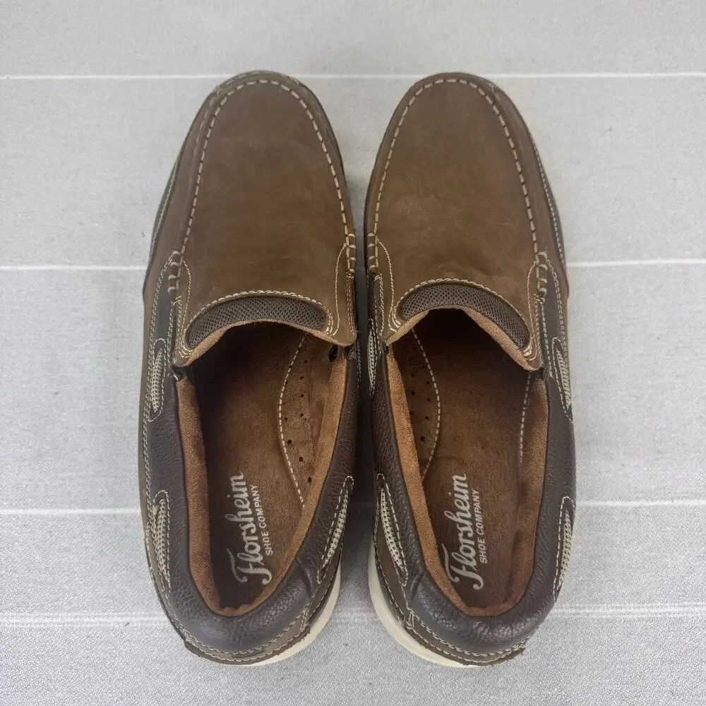 Florsheim Lakeside Moc Toe Slip On Loafers Nubuck Leather Boat Shoes Brown 10 M
